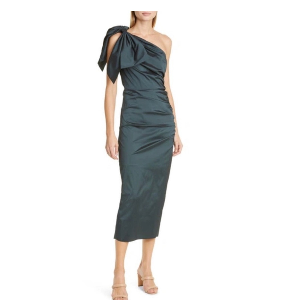 VERONICA BEARD BELIS TAFFETA ONE-SHOULDER EMERALD DRESS  NWT Size 6